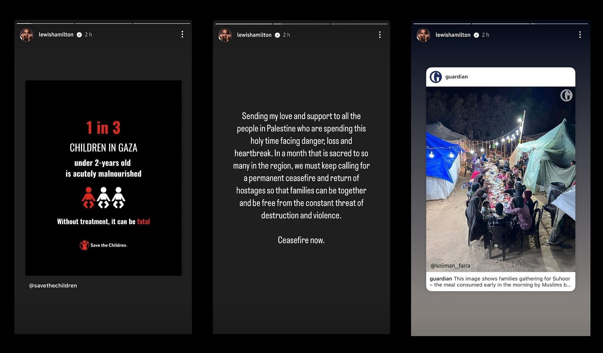 Lewis Hamilton's stories on the Palestine situation